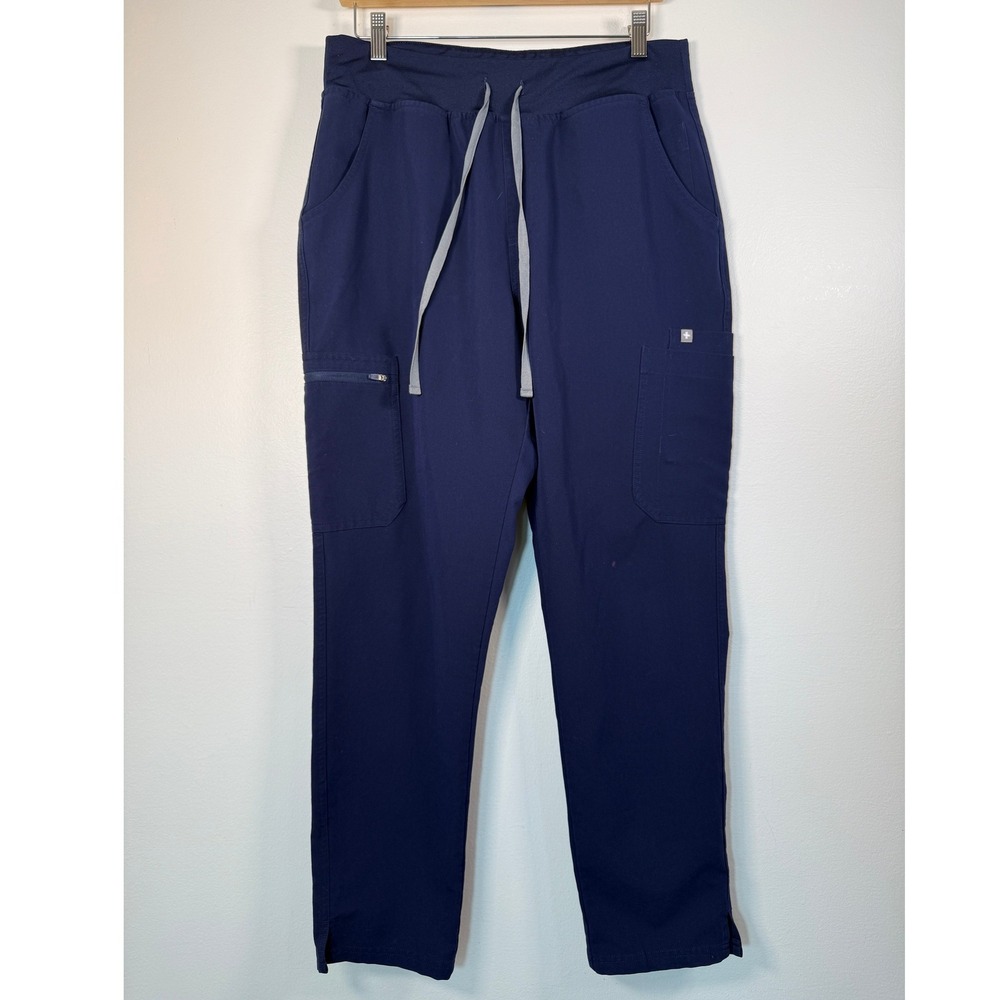 FIGS HW Yola Scrub Pants Women L Navy Blue Cargo High Waist Medical Tech Flaw